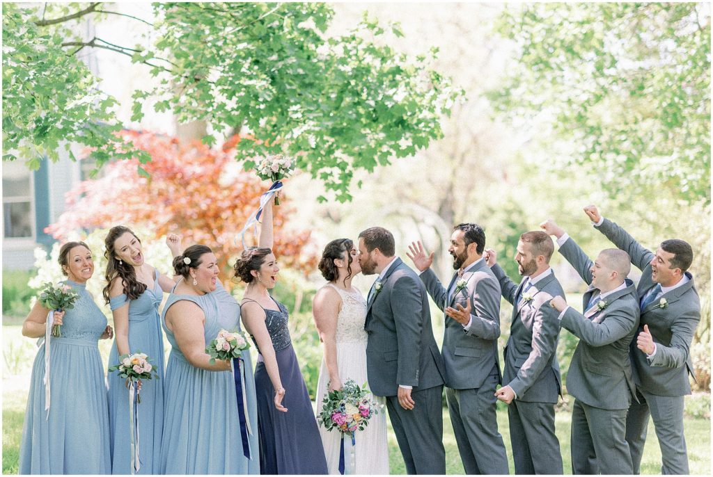 blue and grey bridal party