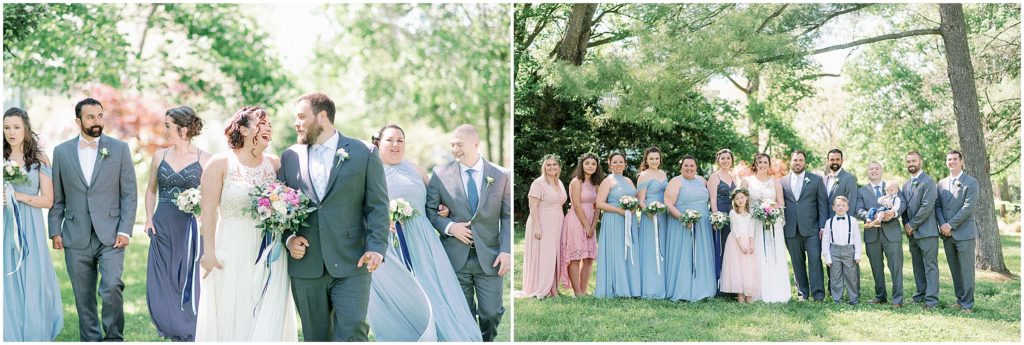 blue, grey and blush bridal party