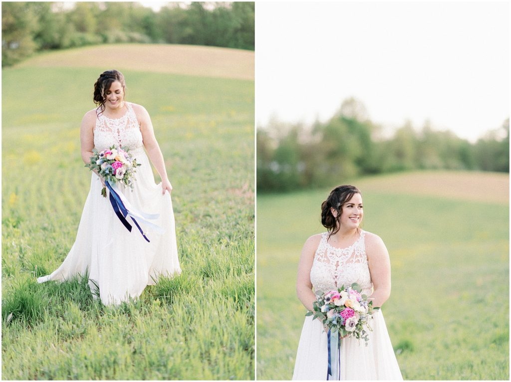 bride in a wide open field