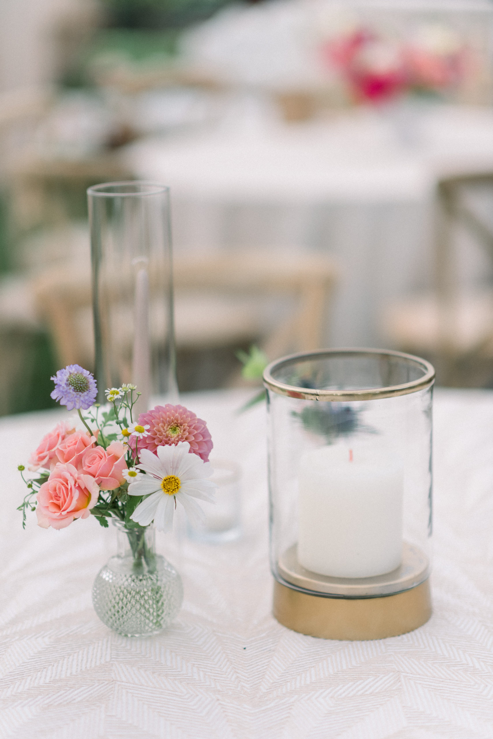 cups with candles at charleston farmhouse wedding reception