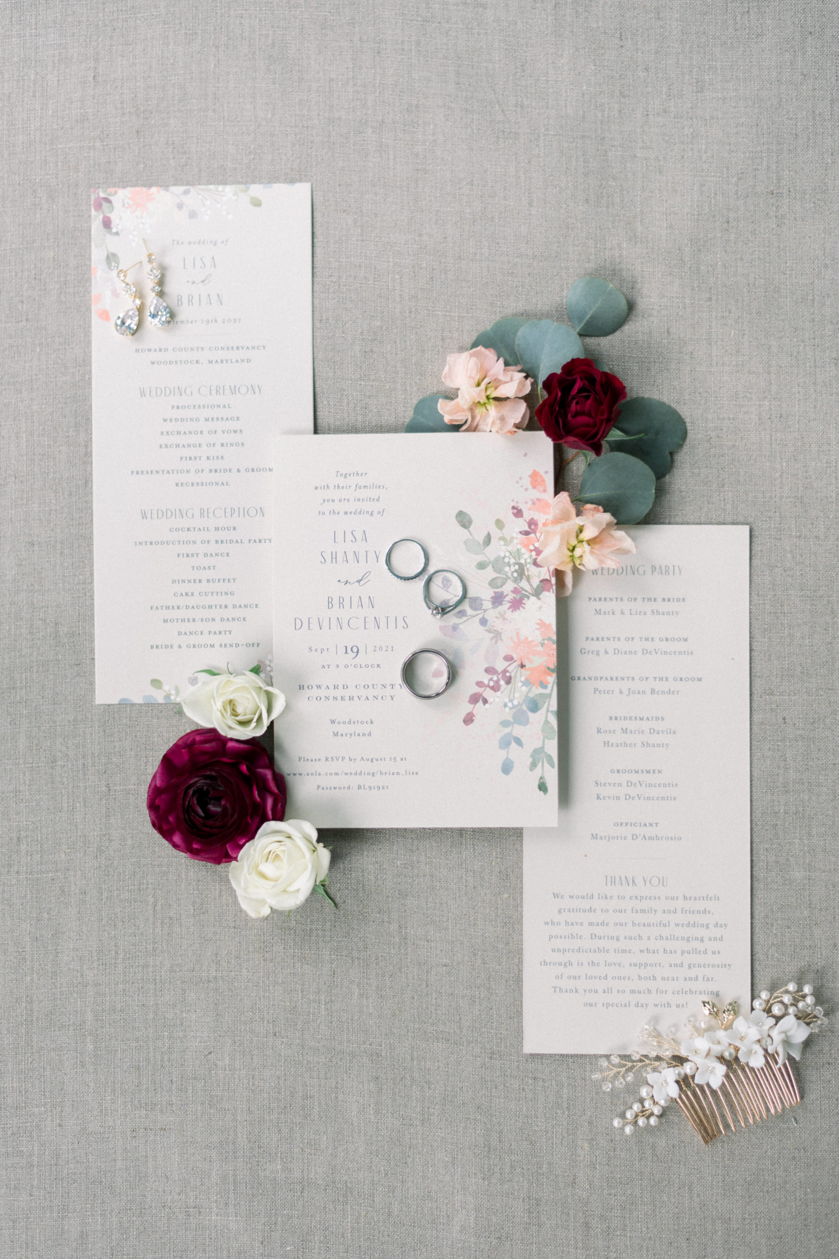 simple and chic floral watercolor wedding invitation from chic Howard county conservancy wedding