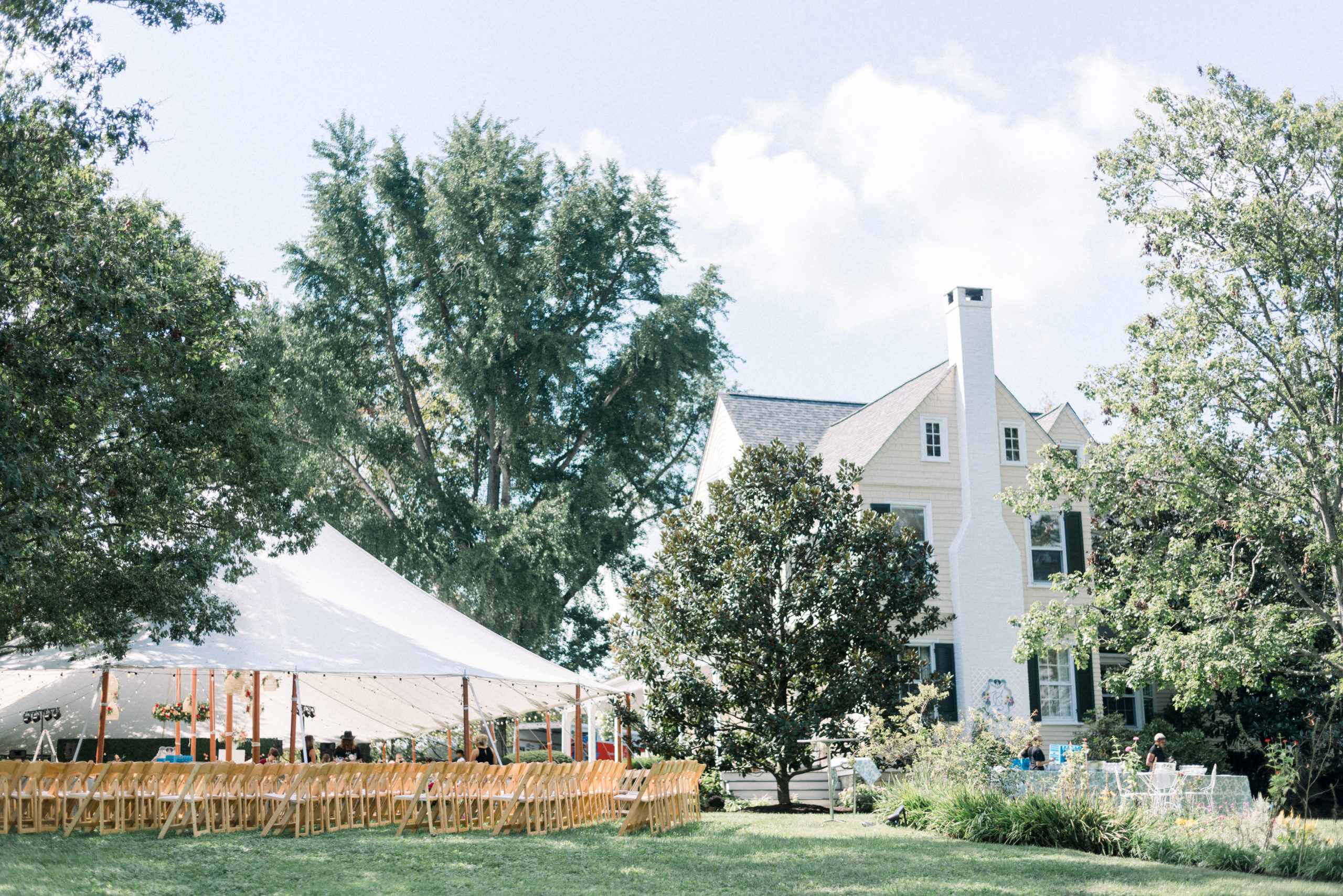 outdoor wedding reception set up at Charleston Farmhouse wedding
