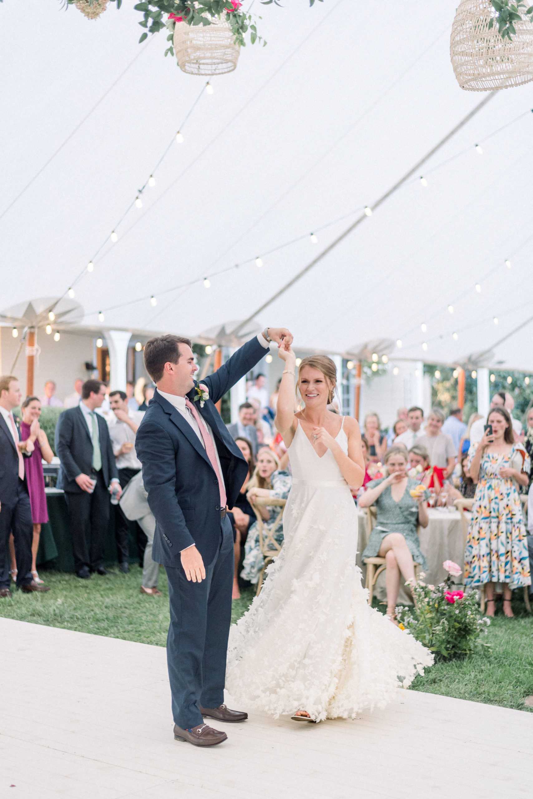 bride and groom dancing during first dance at Charleston Farmhouse wedding