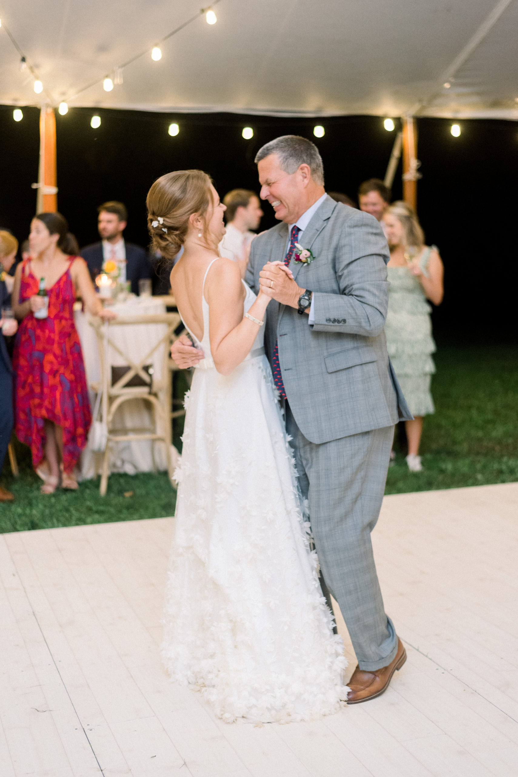 bride dancing with father at Charleston farmhouse wedding