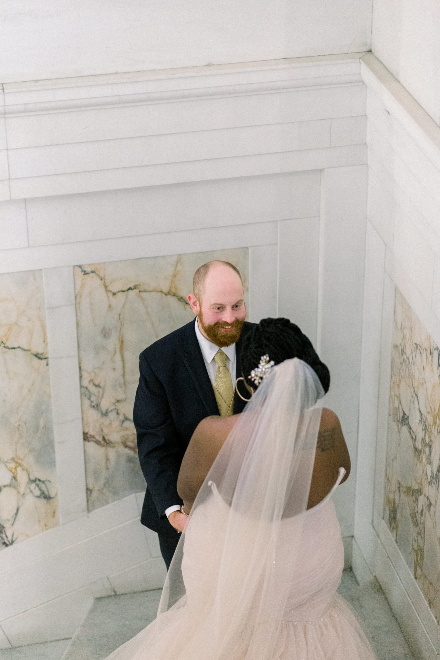 groom seeing bride for first time before Romantic Fall Baltimore Wedding