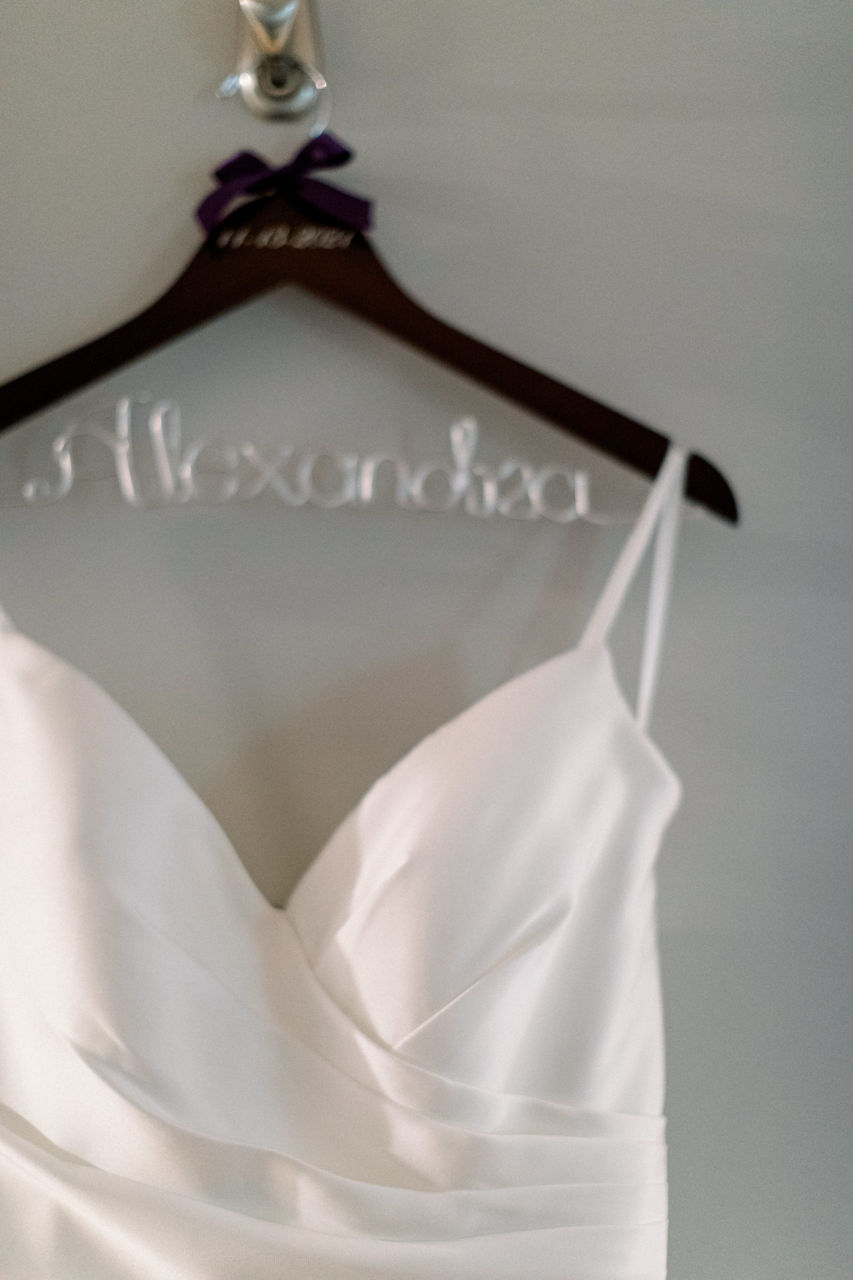 close up of wedding dress on hanger
