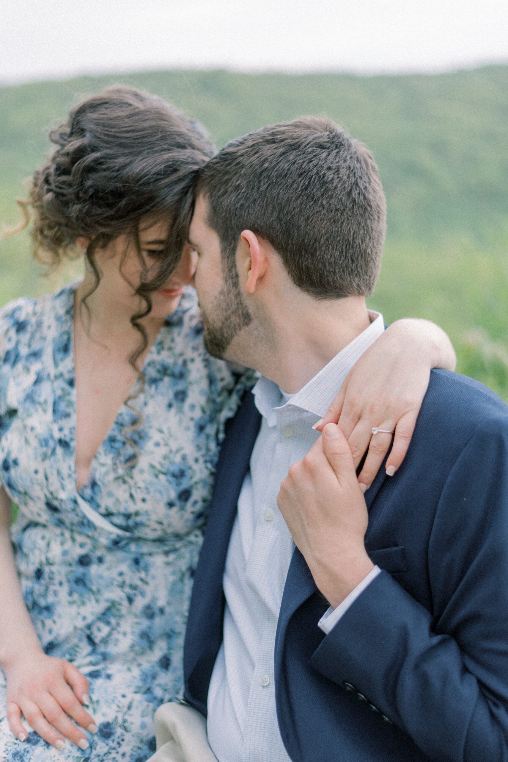 Maryland wedding photographer captures couple pressing foreheads together during portraits