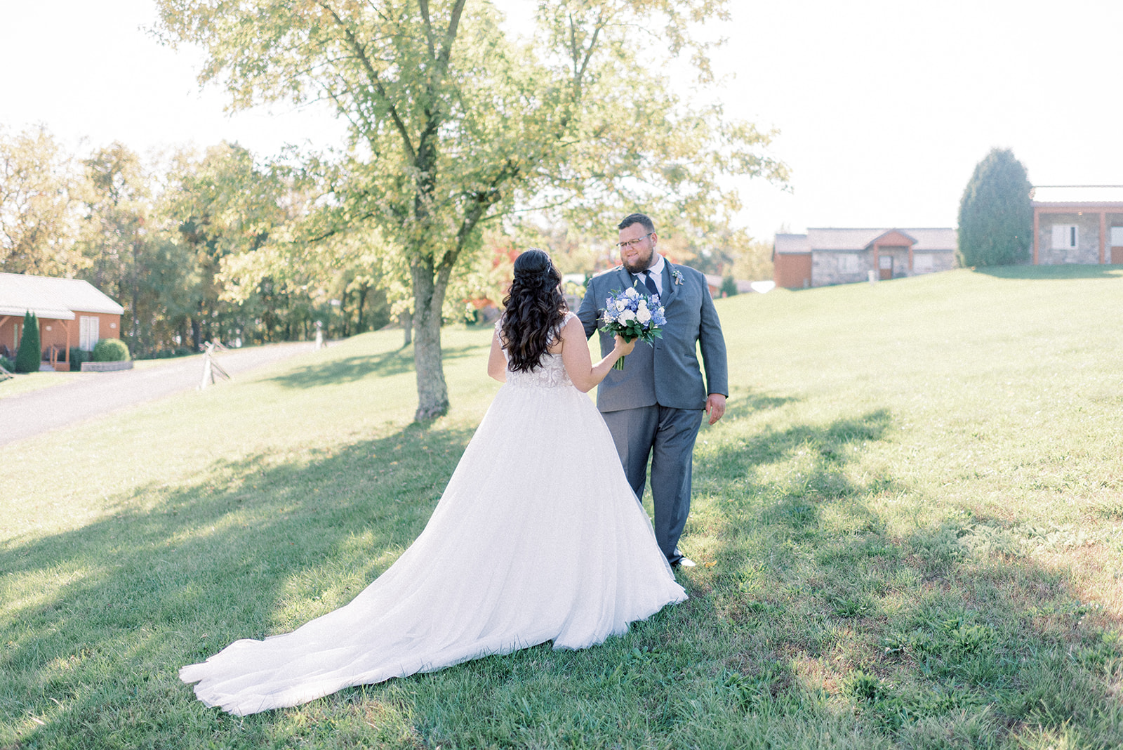 Pennsylvania wedding photographer captures bride and groom seeing one another for first time on wedding day