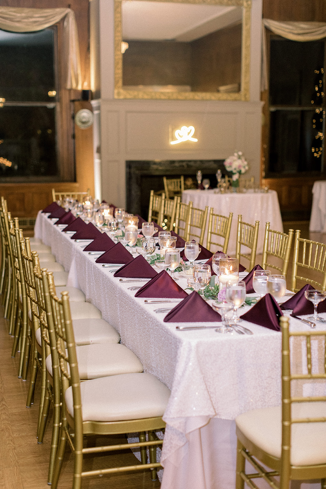 Pennsylvania wedding photographer captures wedding table with gold chairs