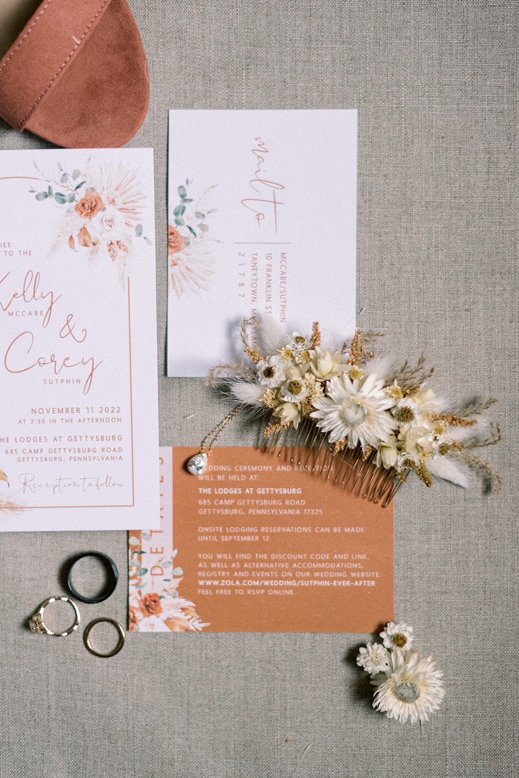 Pennsylvania wedding photographer captures wedding details with flower clip