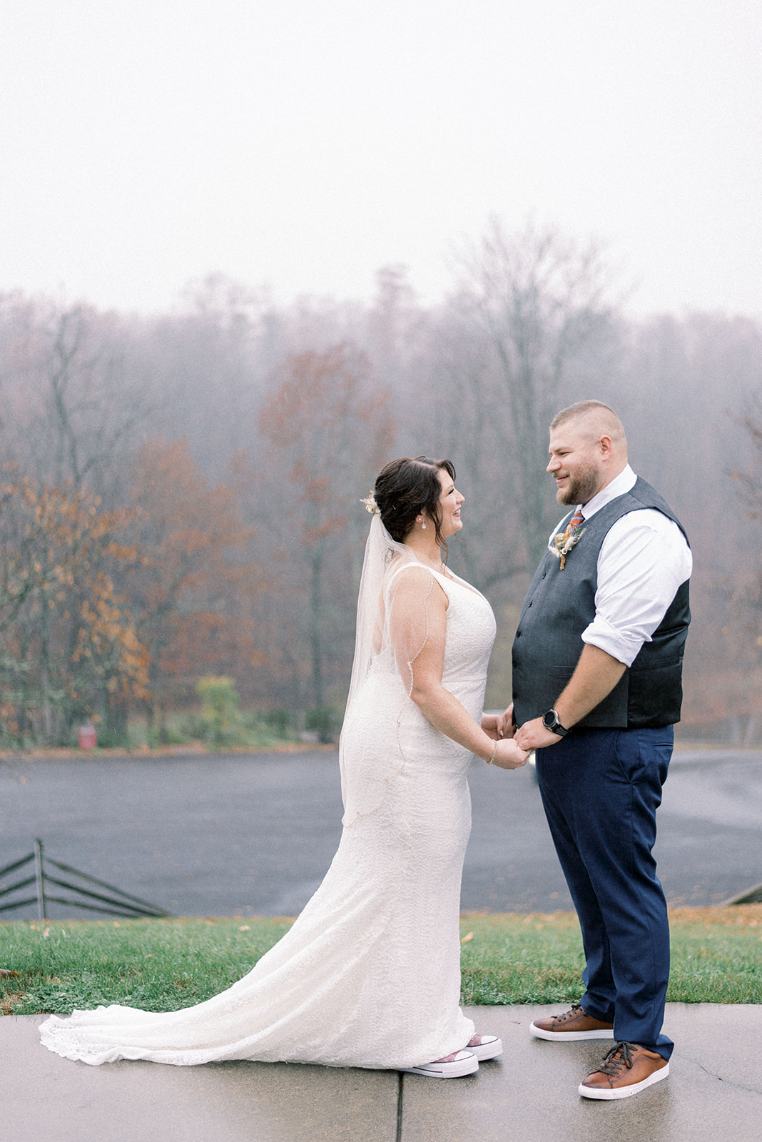 Pennsylvania wedding photographer captures bride and groom holding hands during first look