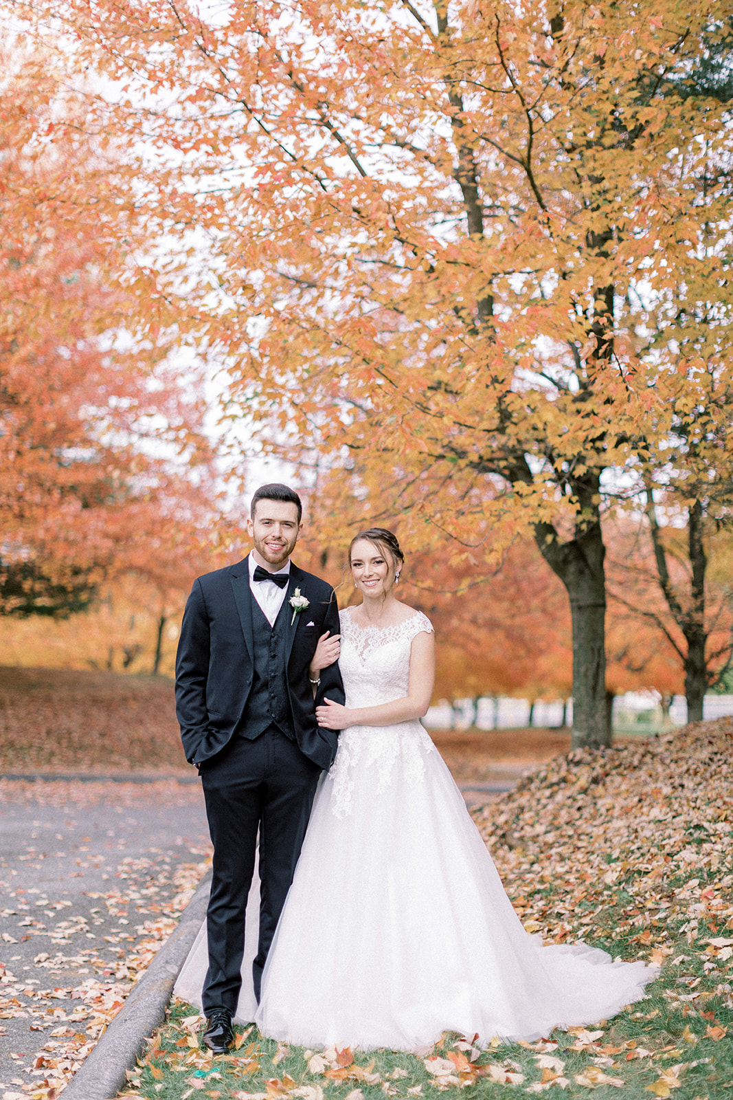 Pennsylvania wedding photographer captures bride and groom outdoors during fall outdoor wedding portraits