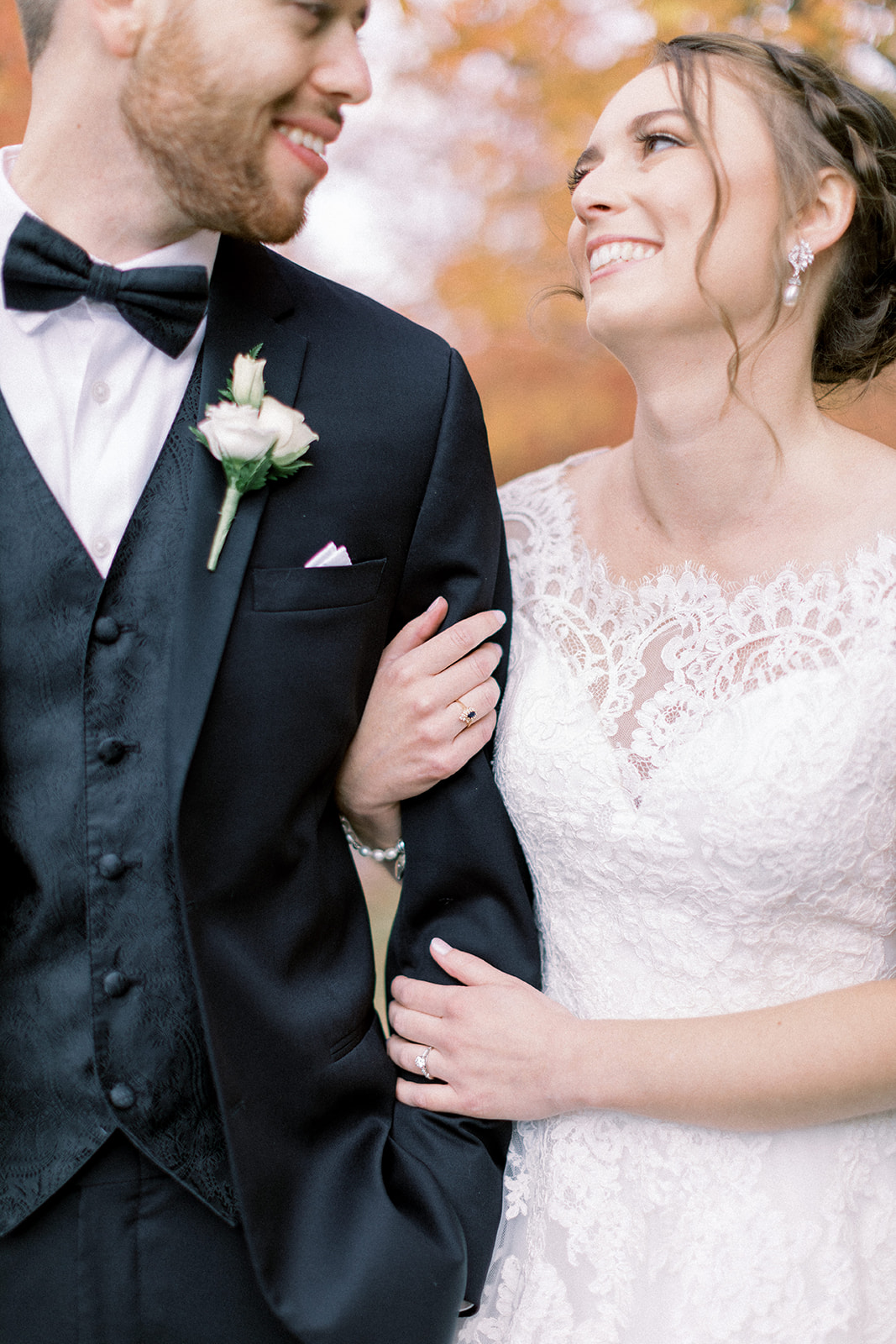 Pennsylvania wedding photographer captures bride looking up at groom smiling
